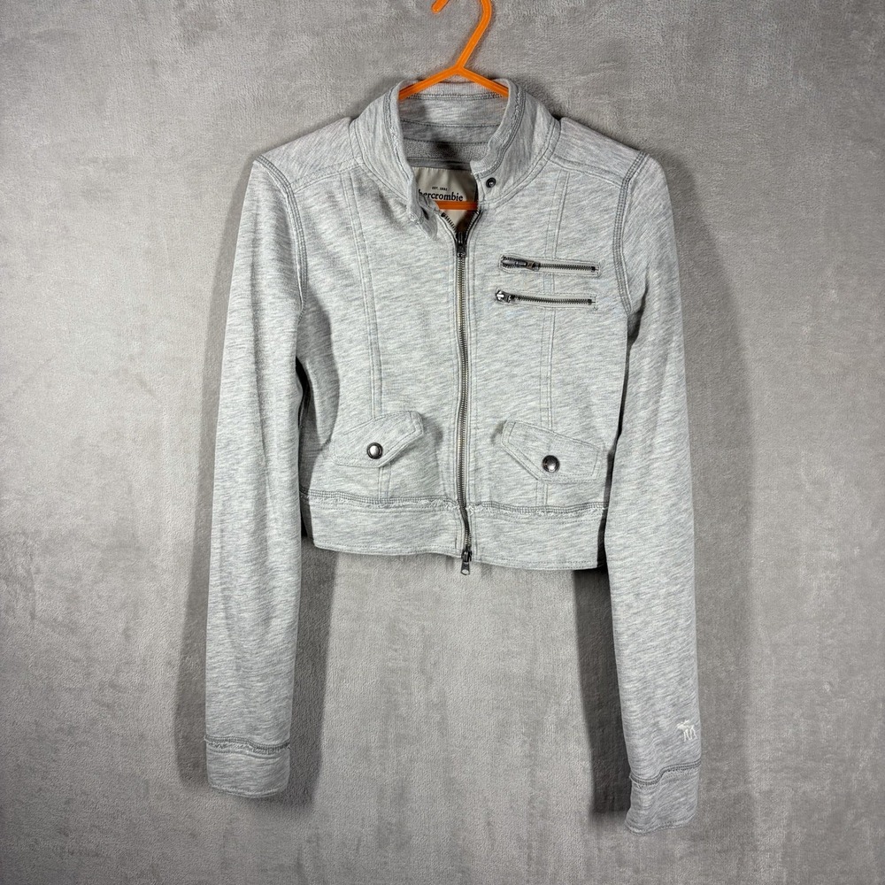 Abercrombie Kids Cropped Zip Up Sweatshirt Jacket Size L Grey School Fall Trendy